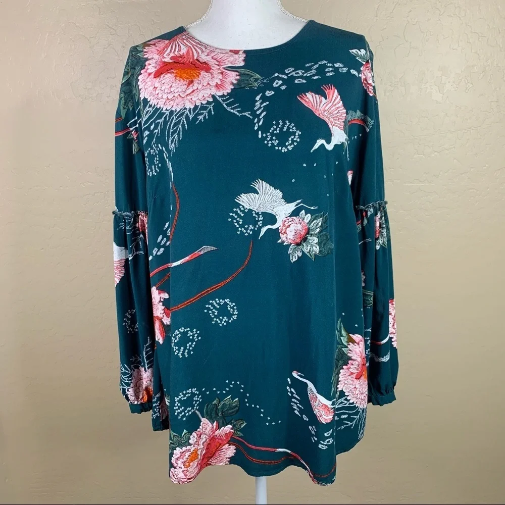Jaase Absinthe Green Floral Printed Boho Tunic